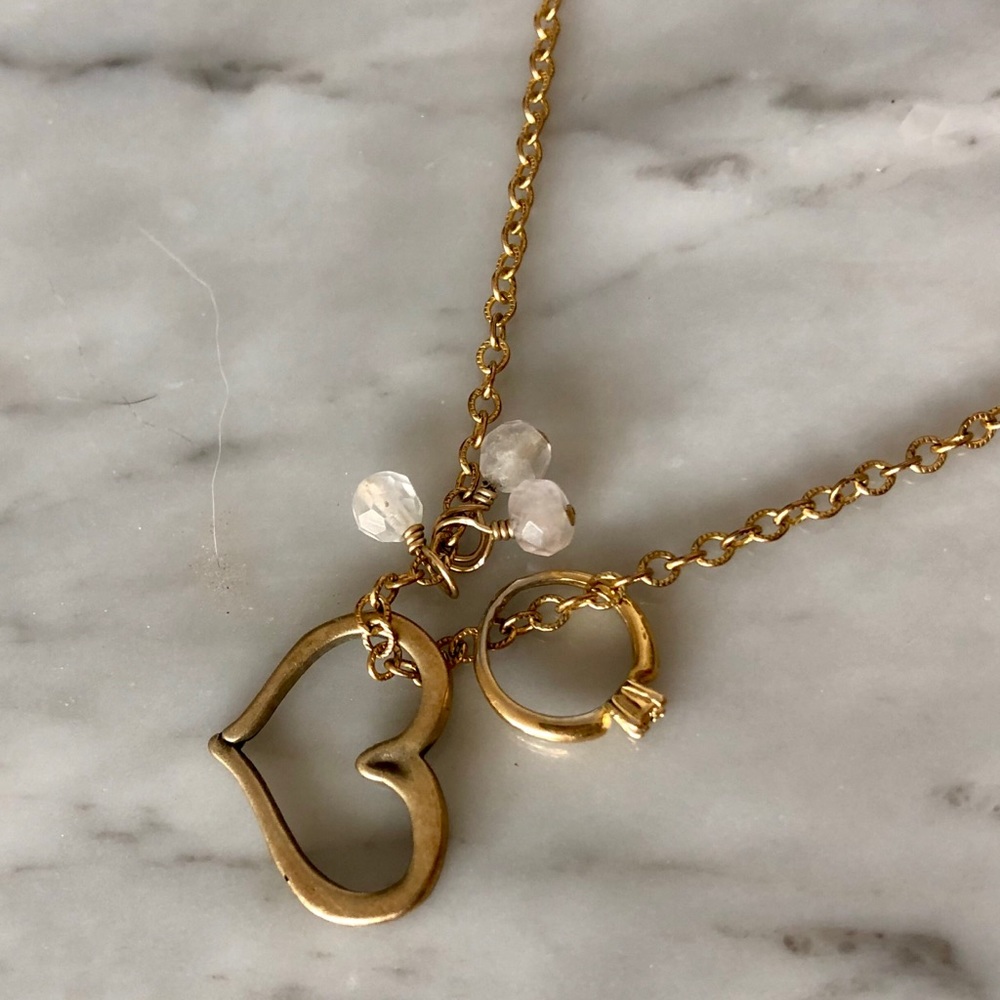 Gara Danielle Heart Charm Rose Quartz Necklace